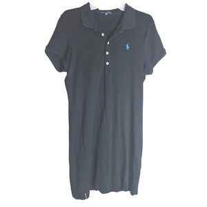 Ralph Lauren Womens Black Cotton Pique Short Sleeve Polo Mini Dress Large L